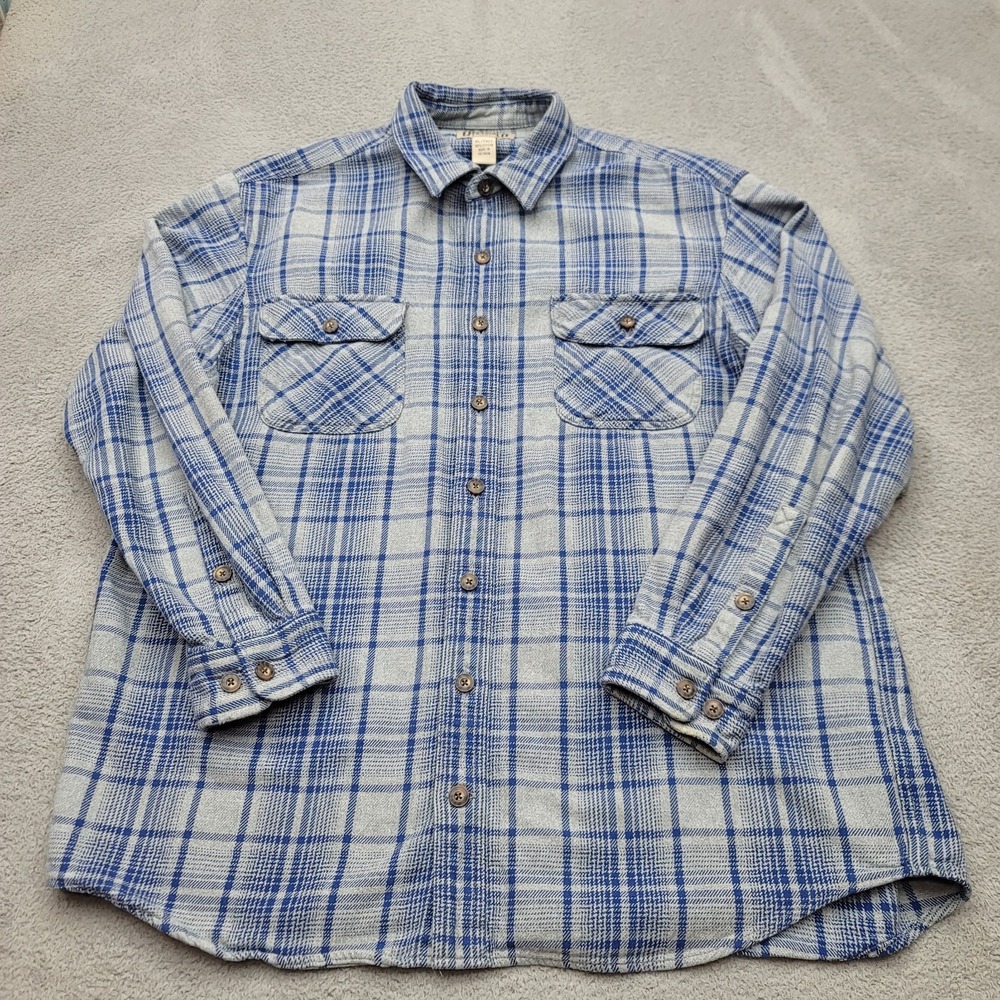 Duluth Trading Shirt Mens XL Tall Gray Blue Plaid Burlyweight Flannel 24508